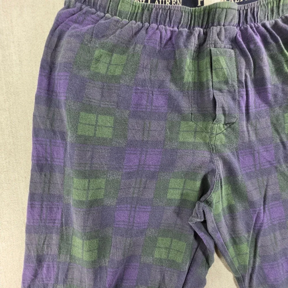 Polo Ralph Lauren Pajama Pants Mens L Purple Green Plaid Cotton Lounge Sleepwear